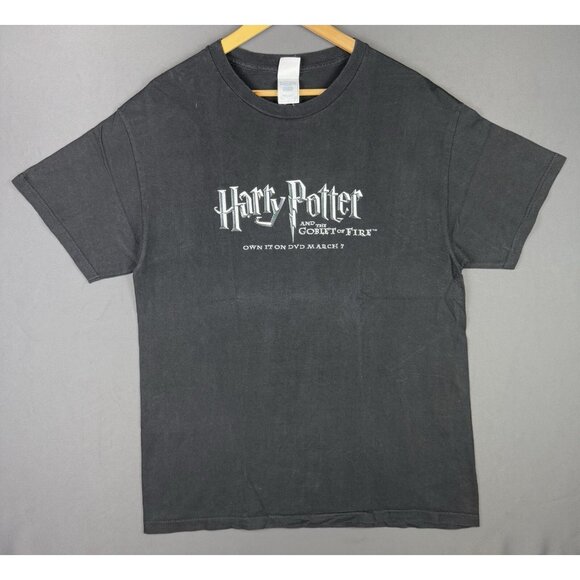 Vintage Y2K Harry Potter And The Goblet Of Fire Movie Book Promo Black Faded Tee - Picture 1 of 7